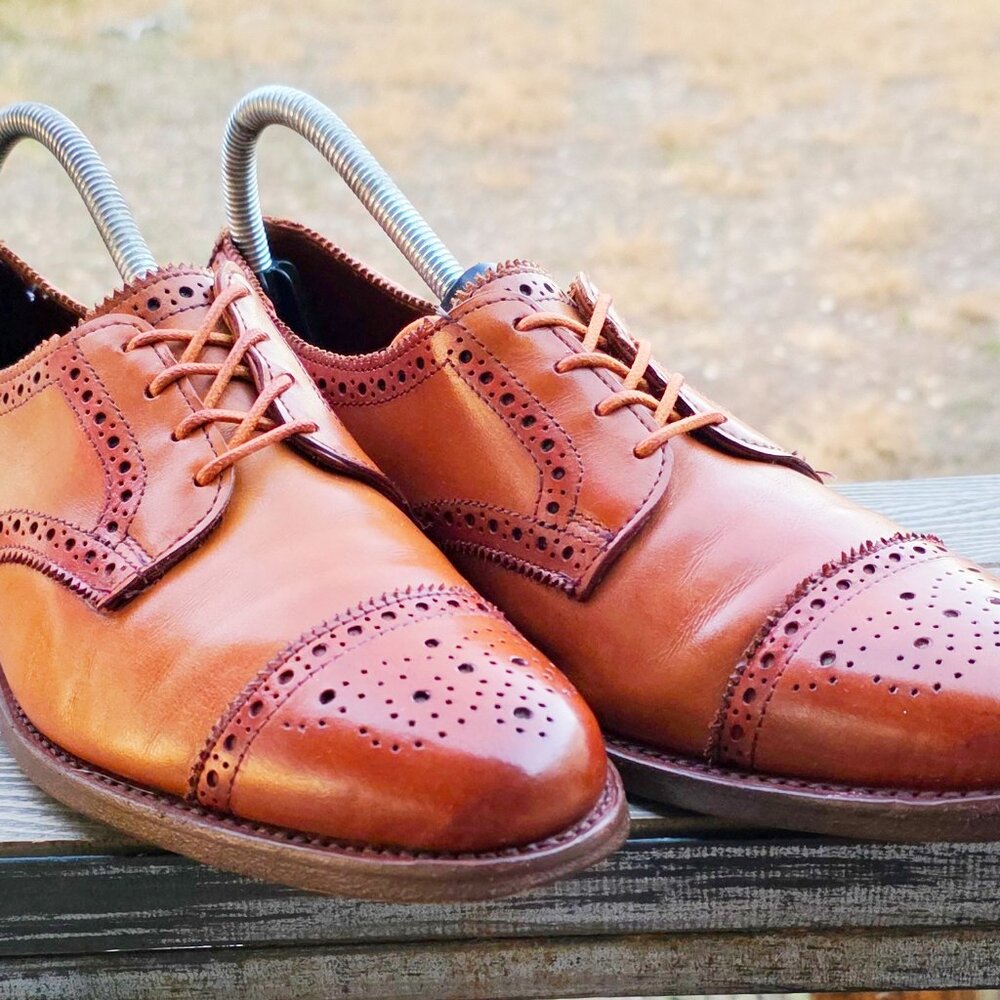 Allen Edmonds 11-D Sanford Mens Leather Captoe Burnished Dress Shoes